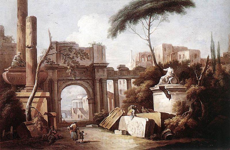 Giuseppe Zais Ancient Ruins with a Great Arch and a Column Norge oil painting art
